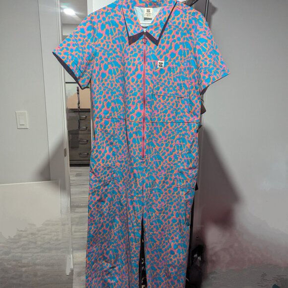 Lucy & Yak Ragan jumpsuit blue leopard US 14 - Picture 2 of 4